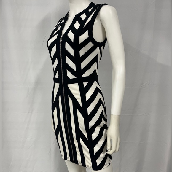 Bebe Y2K Black + White Logo Zip Wiggle Pencil Bodycon Day Night Sexy Dress Small - Picture 6 of 9